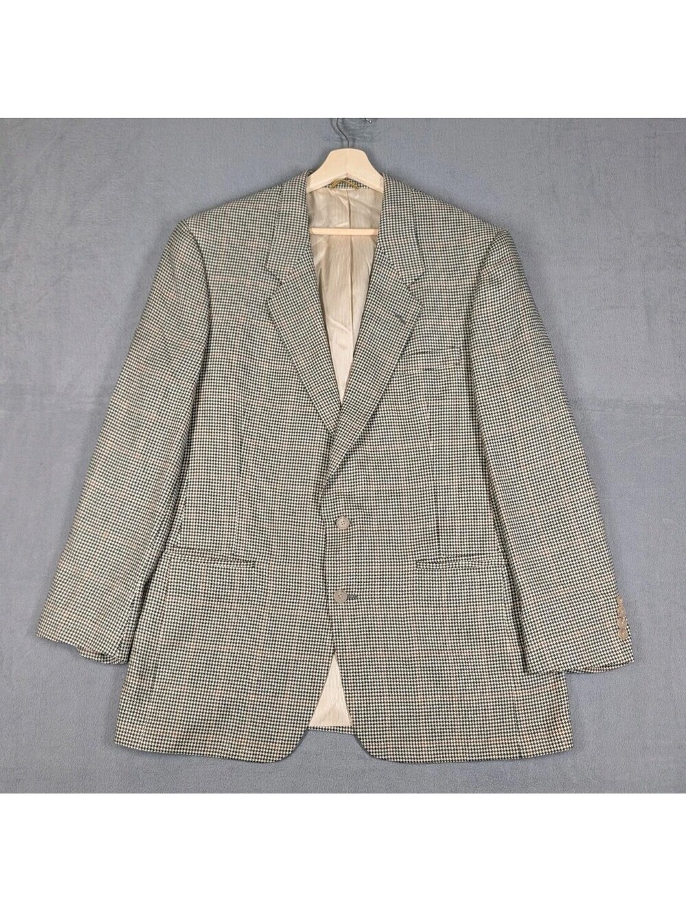 Hart Schaffner Marx Mens 46L Black Houndstooth Camel Hair Sport Coat Blazer USA